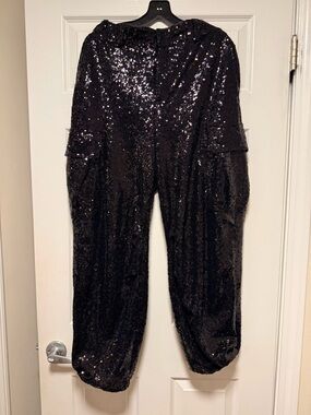 Anthropologie Black Sequin Track Pants